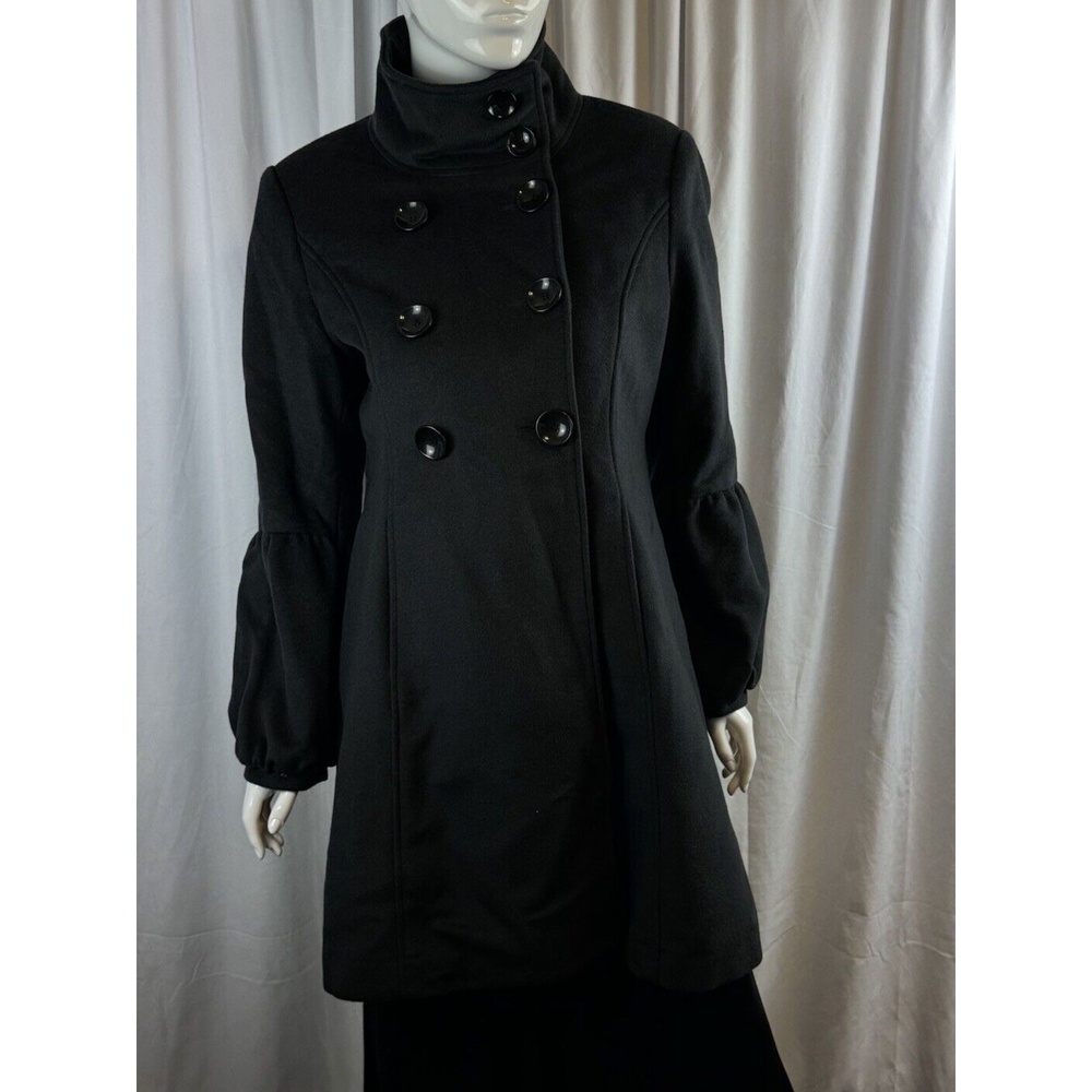 VIA Bell Sleeves Double Breasted Wool Coat Gray 12 Vintage Eclectic Chic 60-05